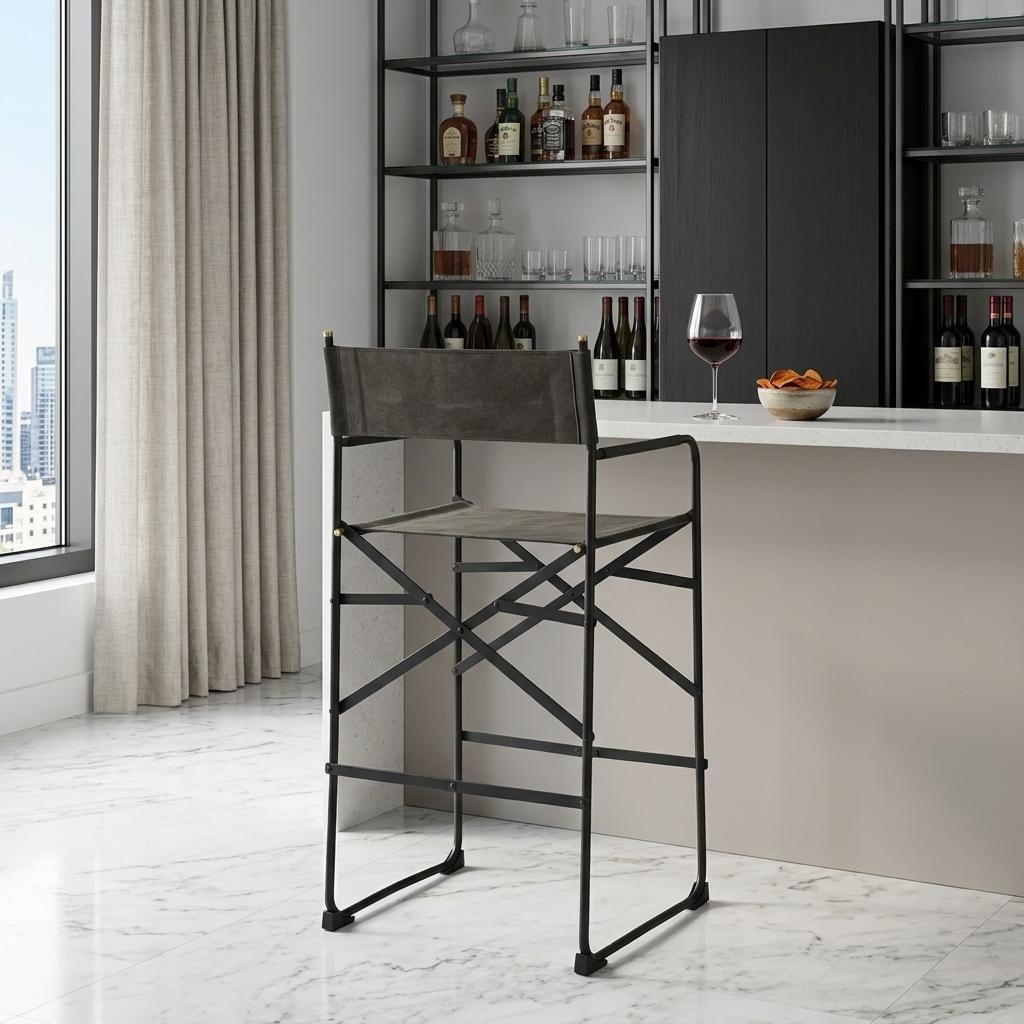 30" Brown And Black Leather And Metal Bar Chair - Image 2