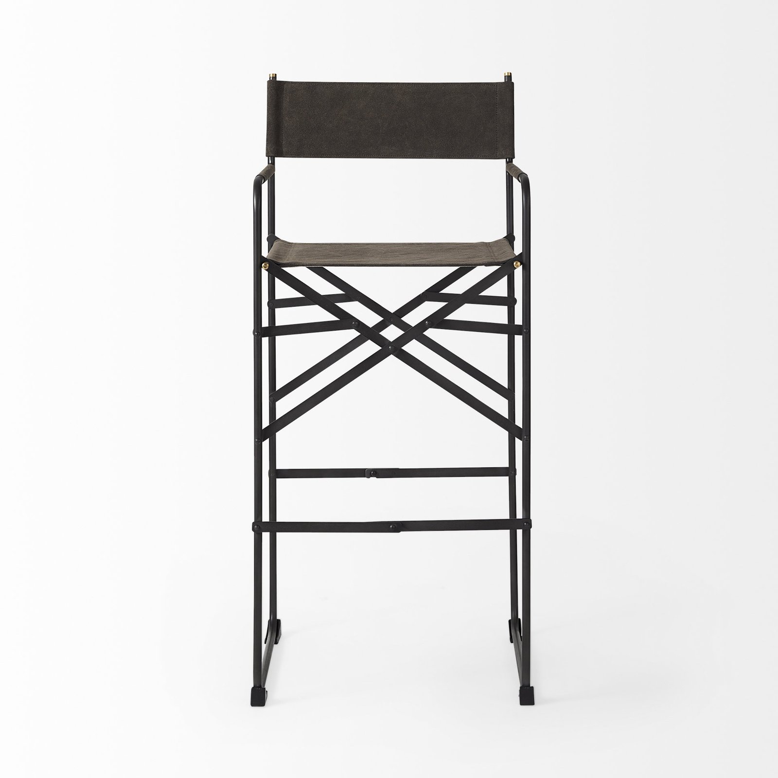 30" Brown And Black Leather And Metal Bar Chair - Image 3