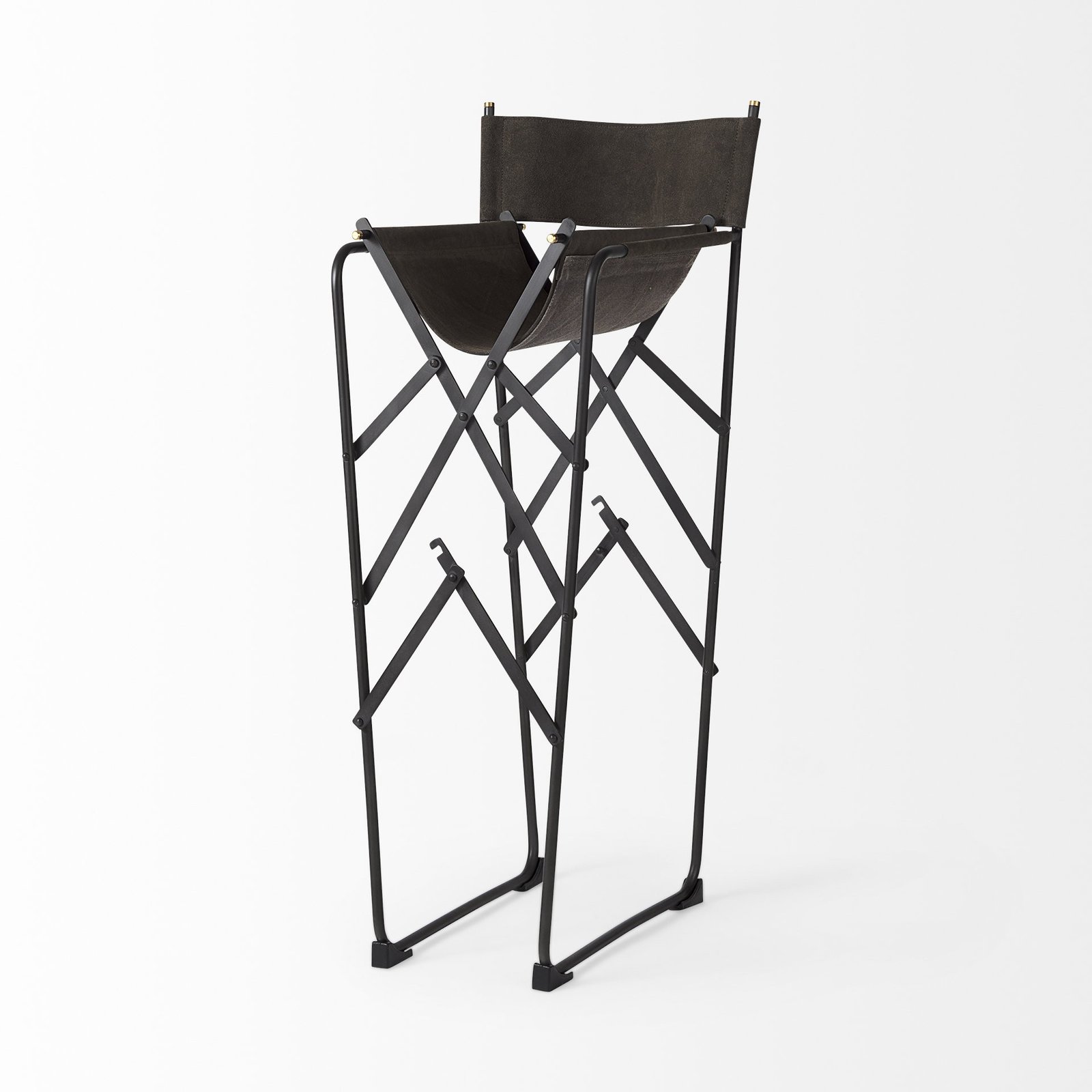 30" Brown And Black Leather And Metal Bar Chair - Image 5