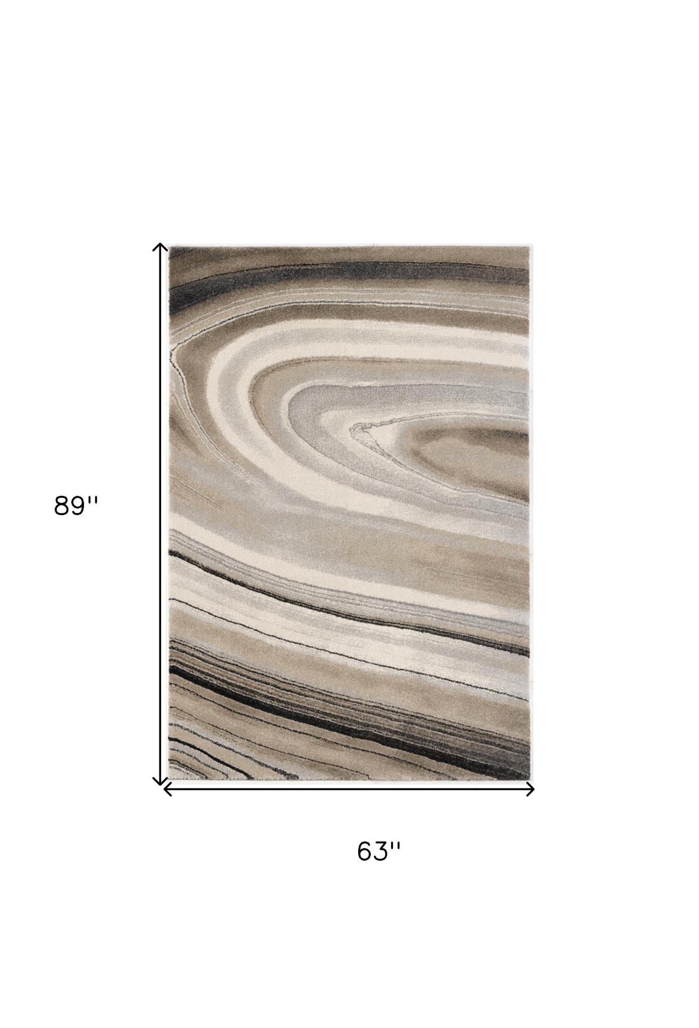5' X 8' Cream and Tan Abstract Marble Area Rug - Image 9