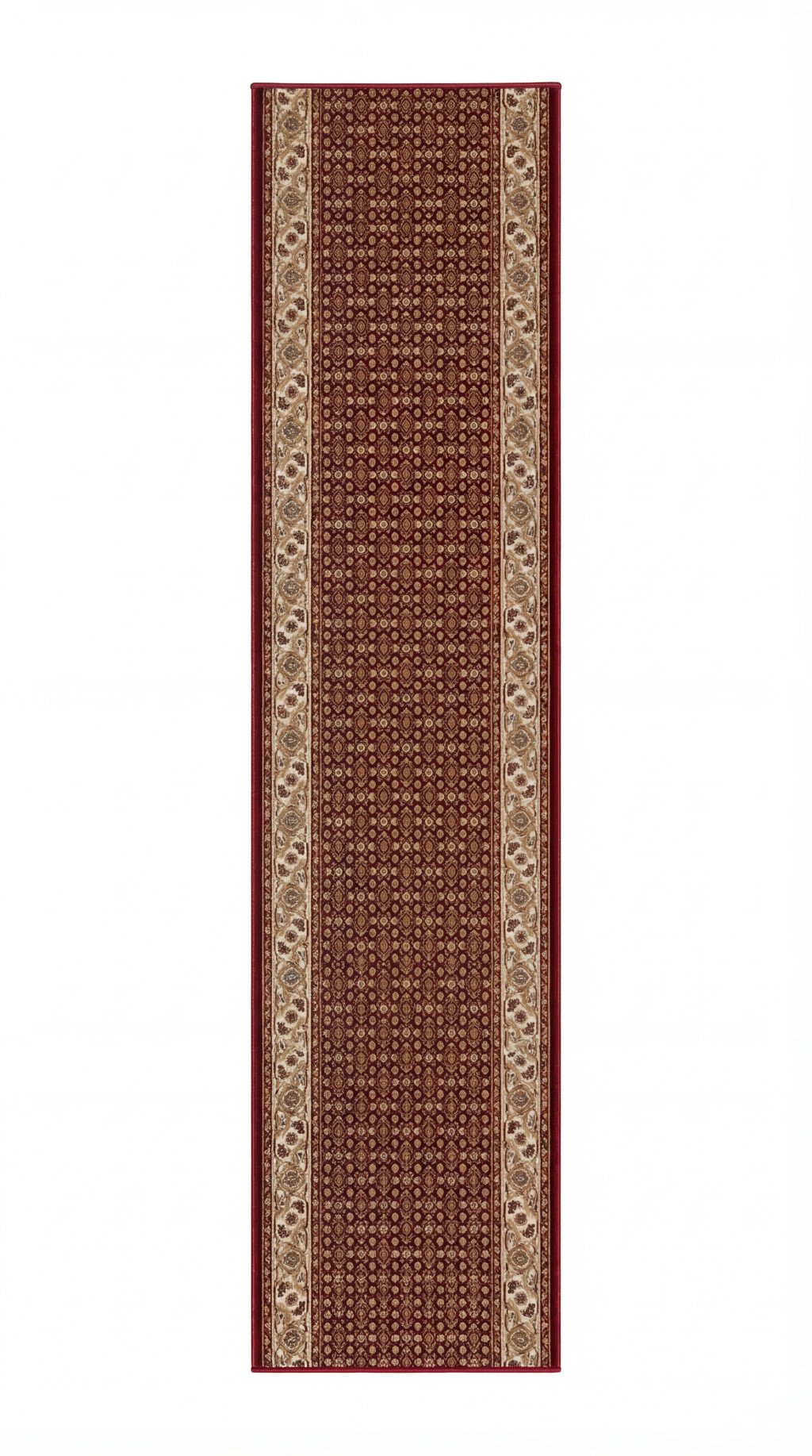 8' Red And Beige Oriental Runner Rug - Image 4