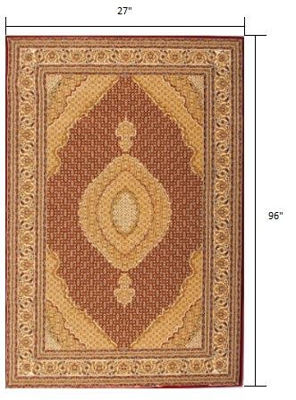 8' Red And Beige Oriental Runner Rug - Image 9