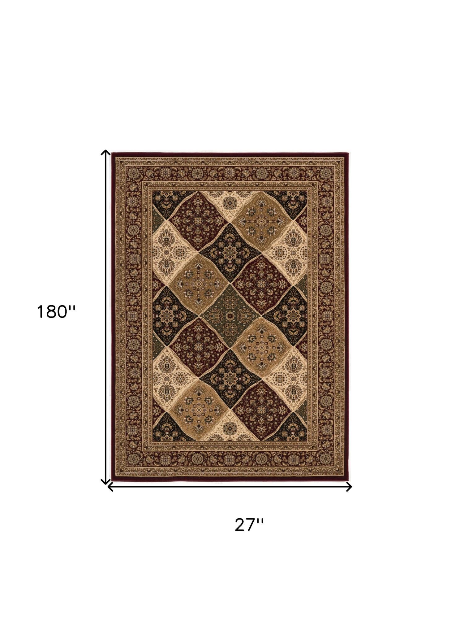 15' Red And Beige Oriental Runner Rug - Image 8