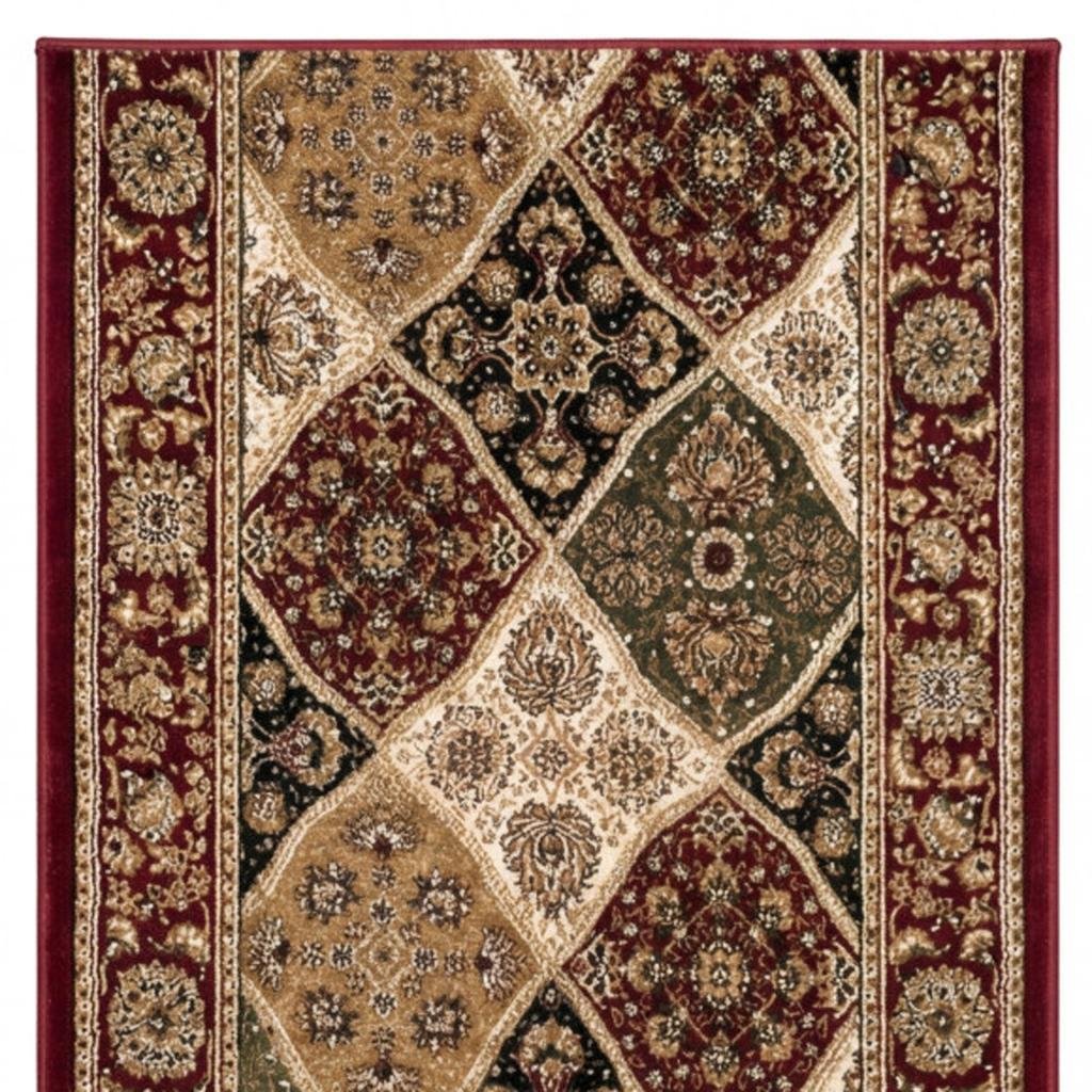15' Red And Beige Oriental Runner Rug - Image 3