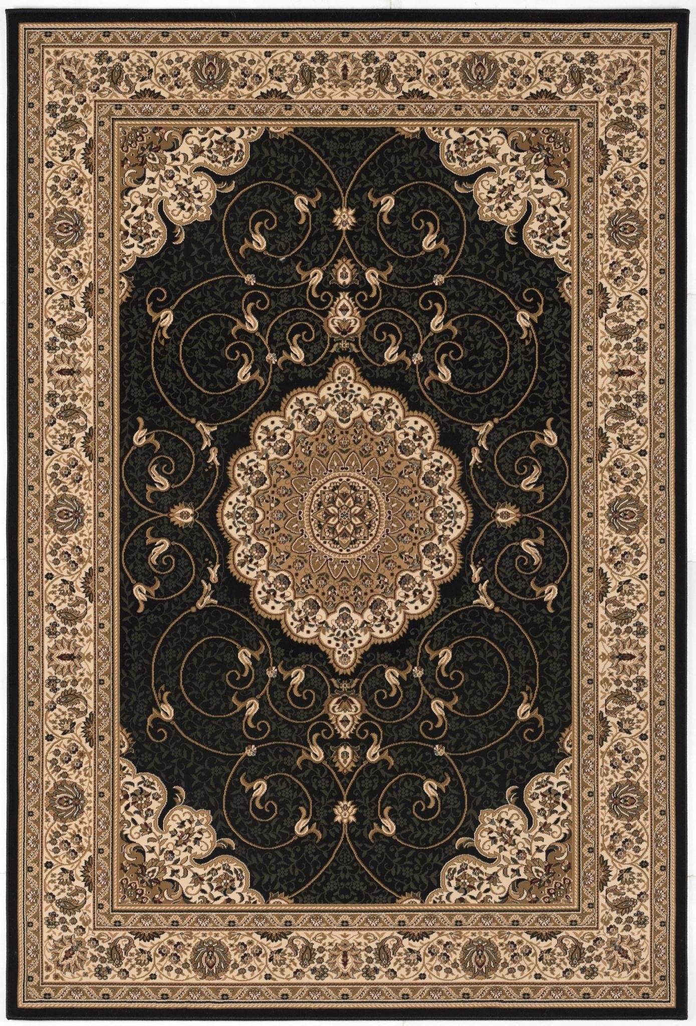 8' Beige And Black Medallion Runner Rug - Image 2