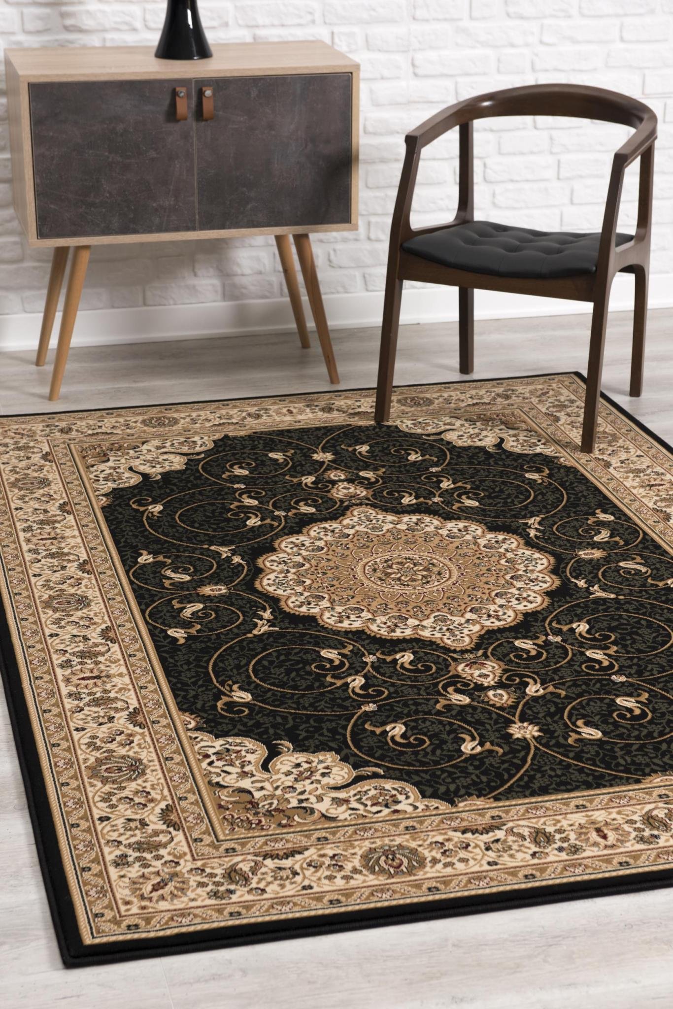 8' Beige And Black Medallion Runner Rug - Image 8