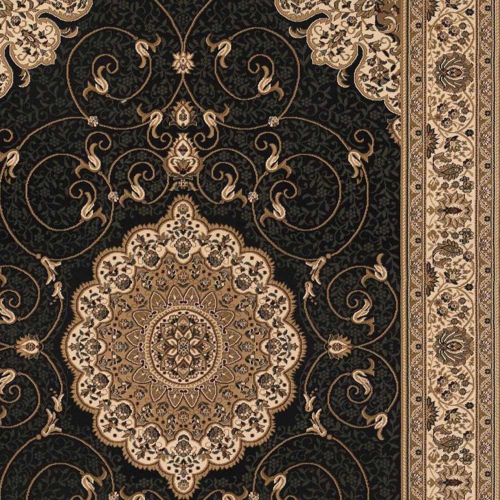 8' Beige And Black Medallion Runner Rug - Image 5