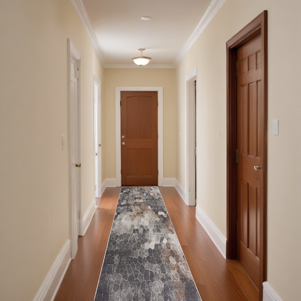 2' X 15' Beige Cobblestone Pattern Runner Rug