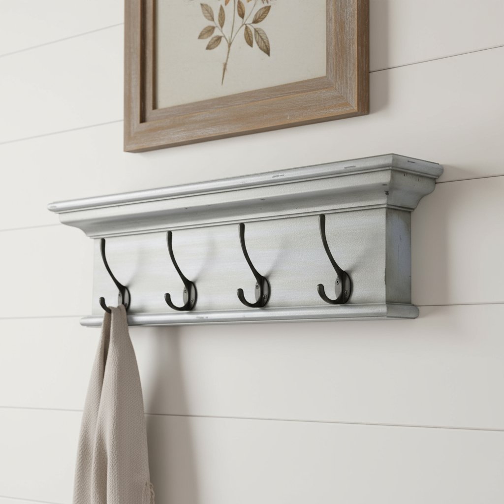 28" Black And Blue Solid Wood Four Hook Wall Mount Coat Rack