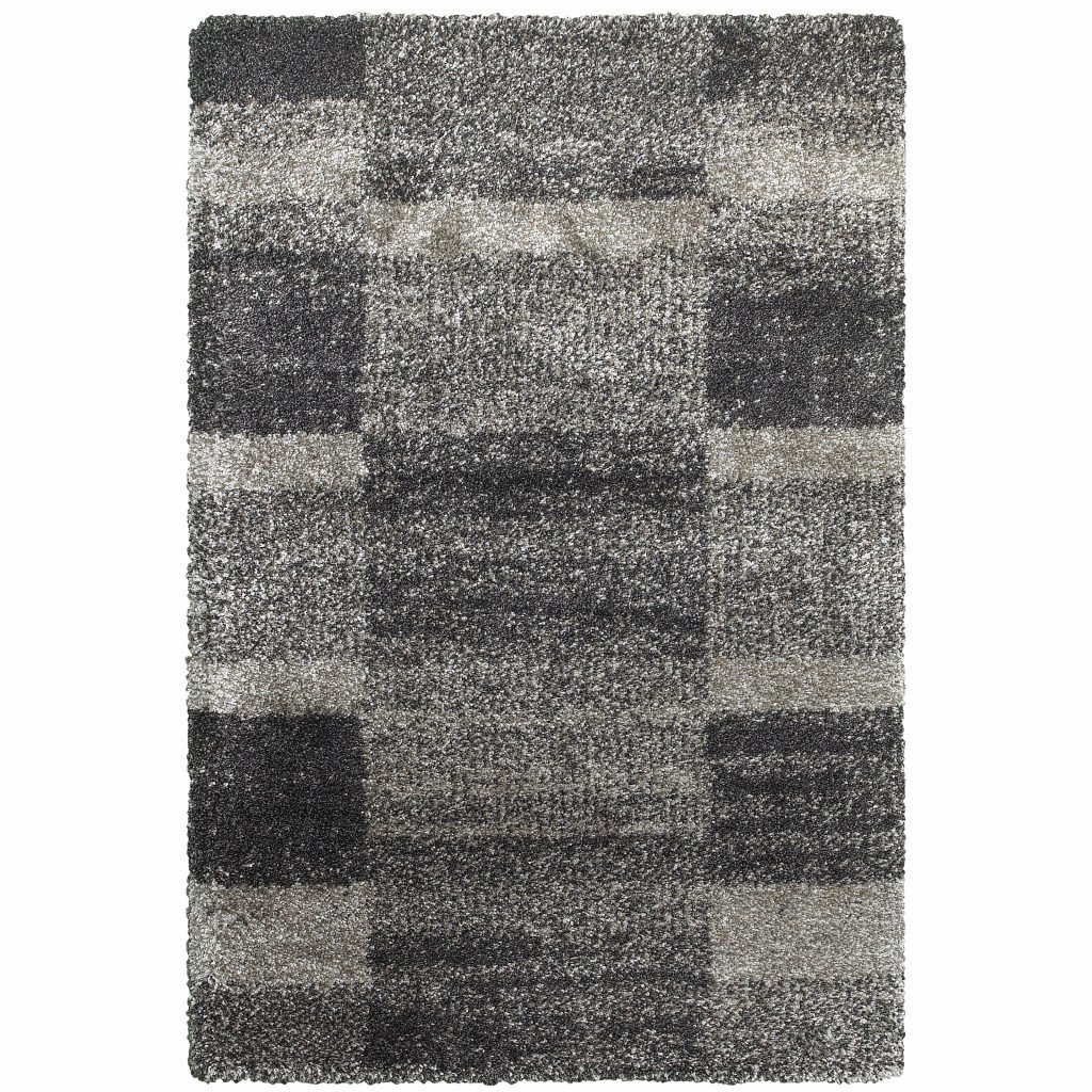 5' X 8' Black and Gray Geometric Shag Power Loom Area Rug - Image 2