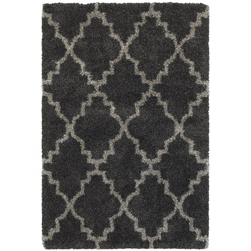 8' X 11' Charcoal And Grey Geometric Shag Power Loom Stain Resistant Area Rug - Image 2