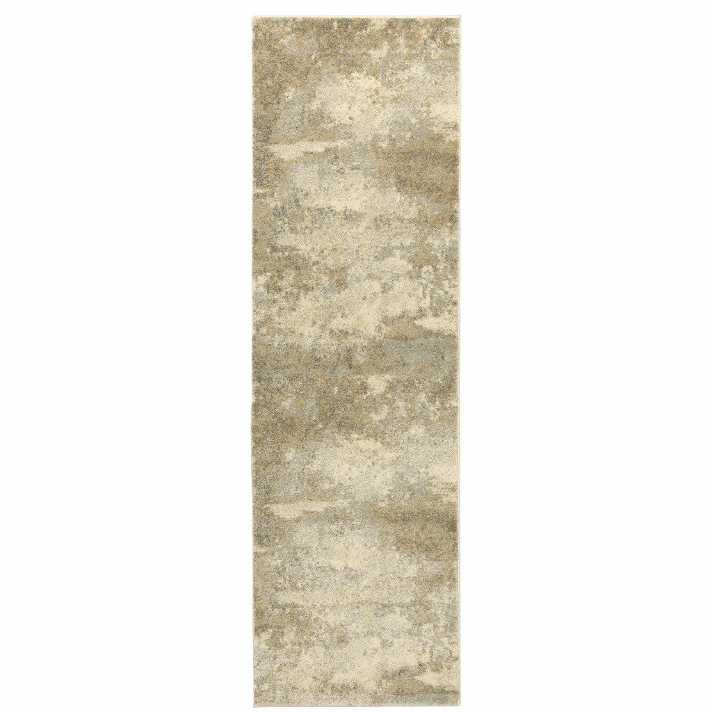 8' Gold And Beige Abstract Runner Rug - Image 2