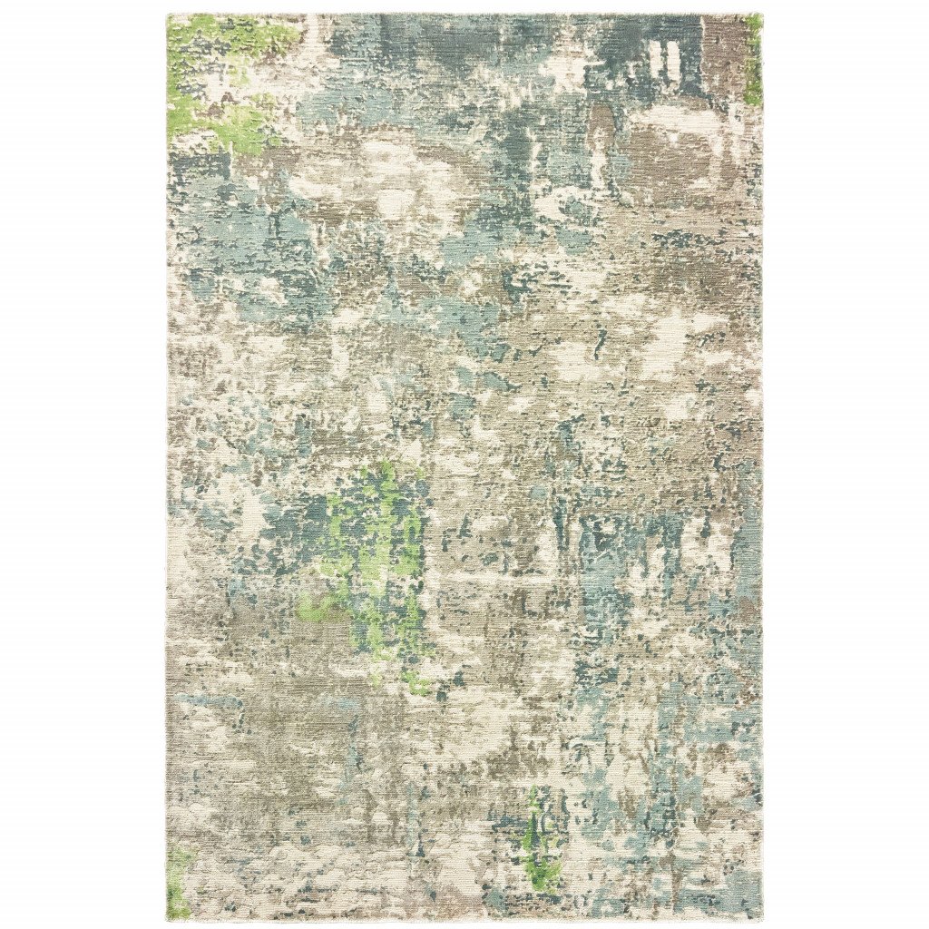 9' X 12' Blue And Green Abstract Hand Loomed Stain Resistant Area Rug - Image 2