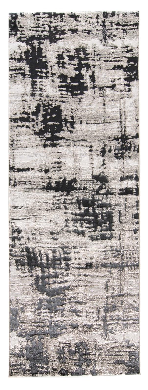 8' Black Gray And White Abstract Runner Rug - Image 2