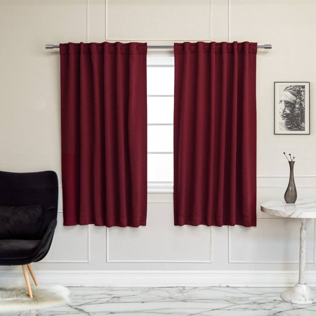 52 x 72 inch Solid Burgundy Red Thermal Blackout Curtain Panels - Set of 2