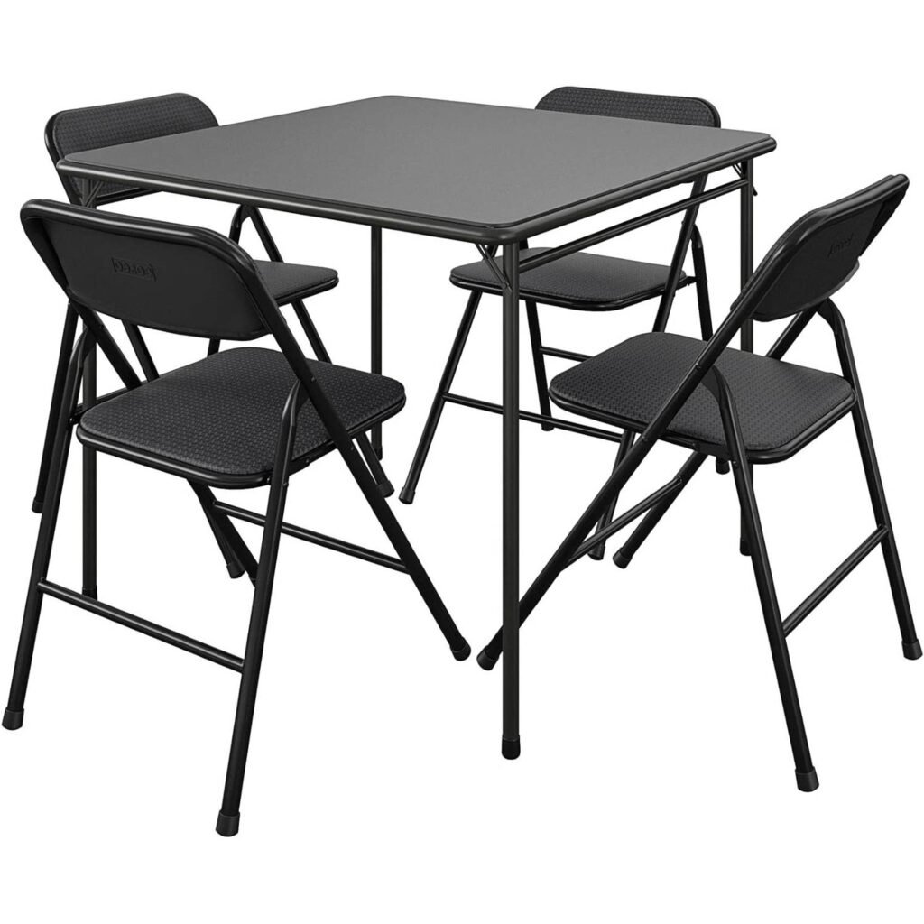 Black 5-Piece Square Folding Dining Table with 4 Chairs Guest Set Card Table