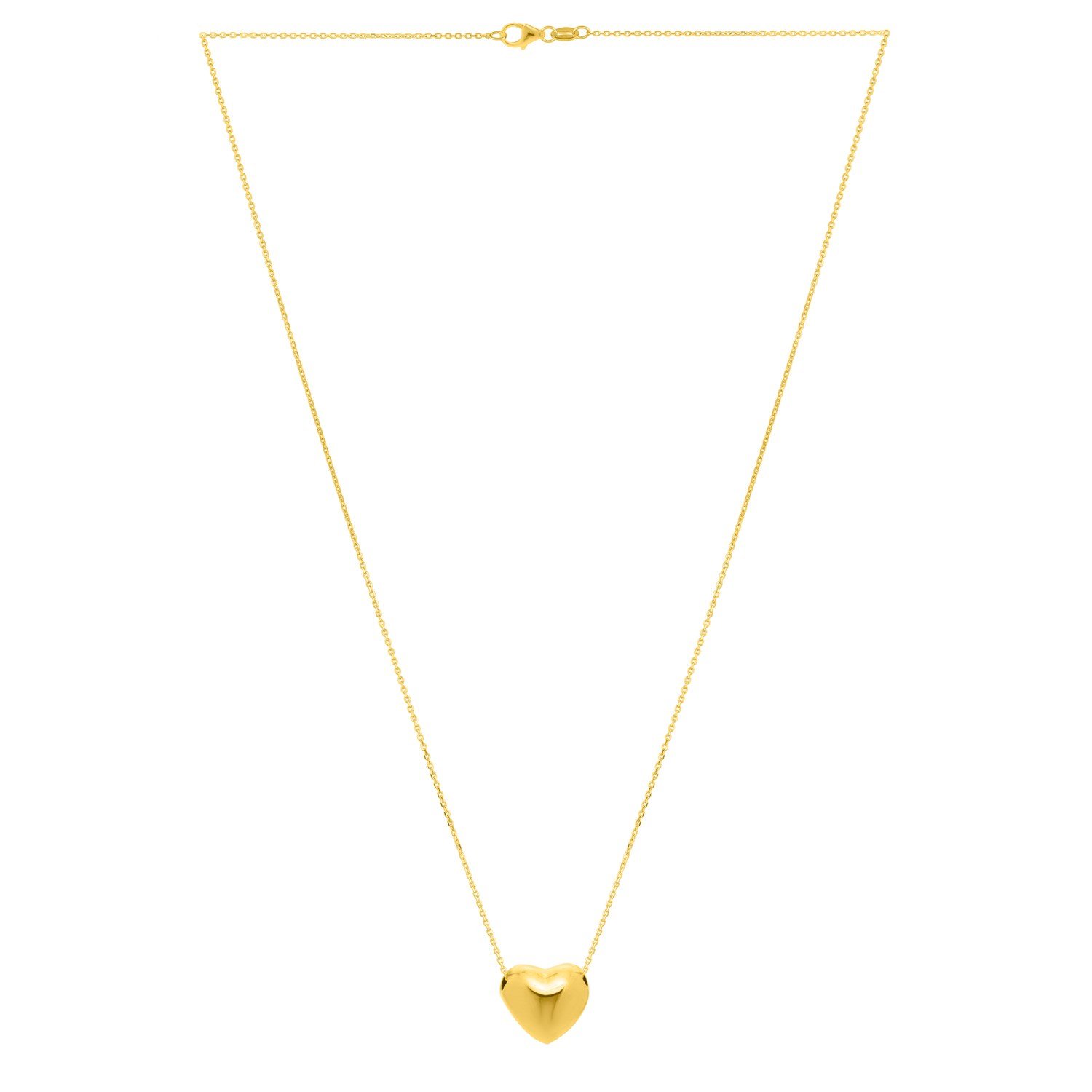 Small Puffed Heart Necklace in 14K Yellow Gold - Image 2