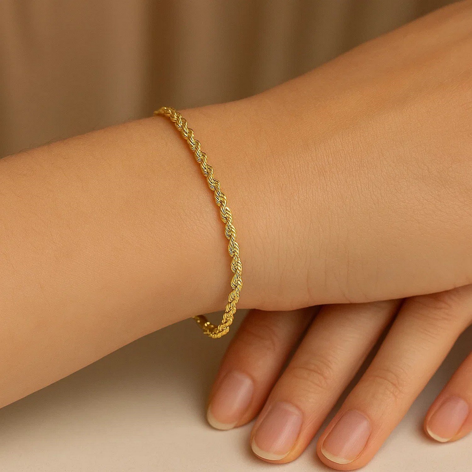 14k Yellow Gold Solid Diamond Cut Rope Bracelet (2.50 mm) - Image 5