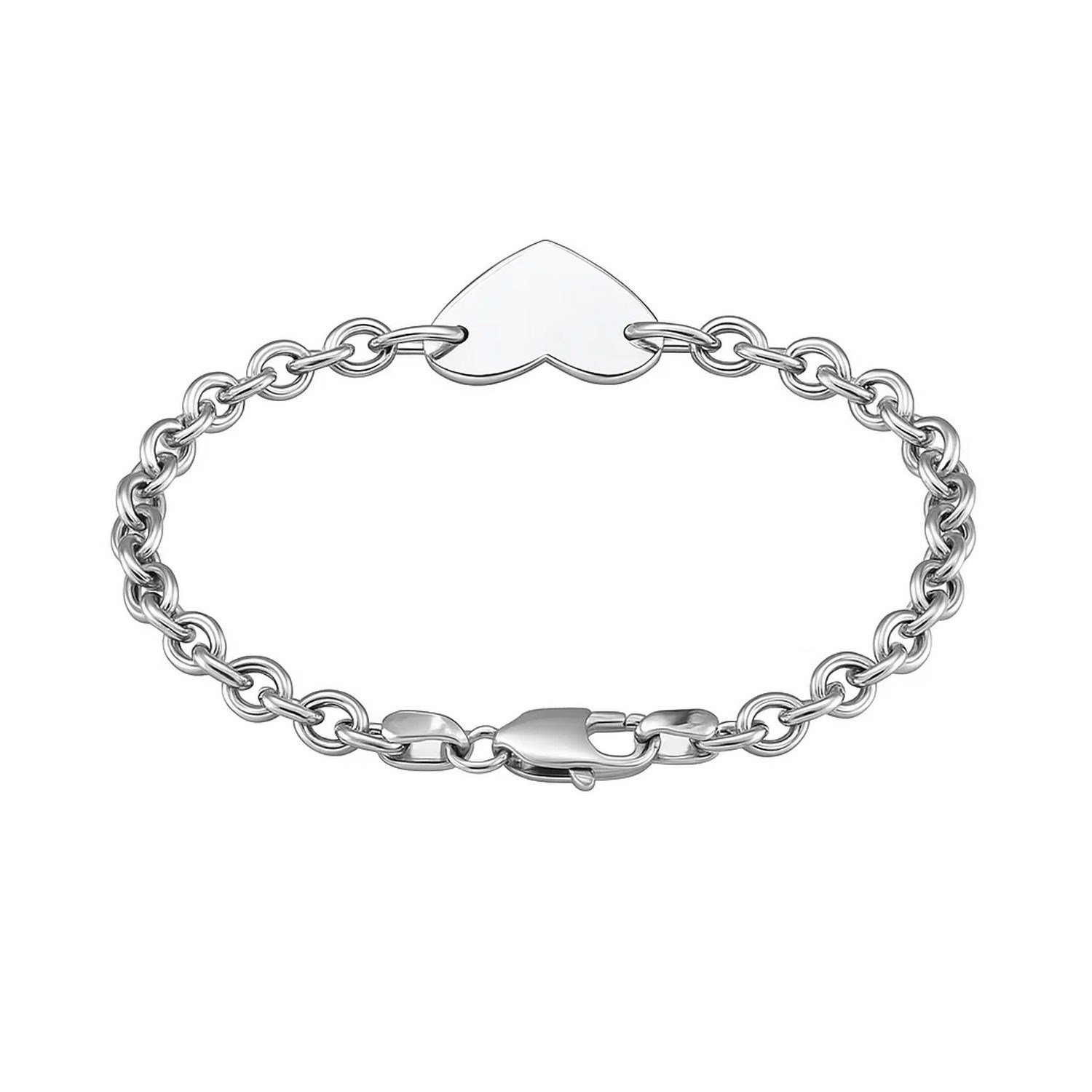 Sterling Silver Rhodium Plated Chain Bracelet with a Flat Heart Station(5.00 mm) - Image 3