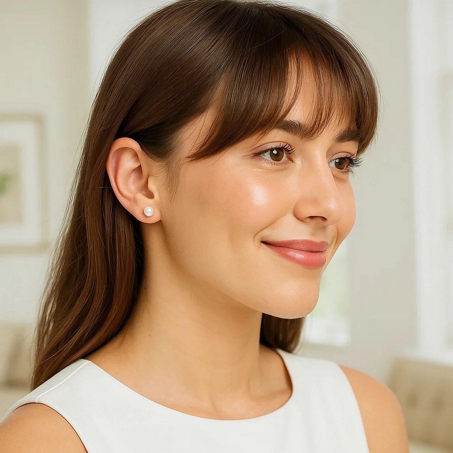 14k Yellow Gold Freshwater Cultured White Pearl Stud Earrings (6mm) - Image 4