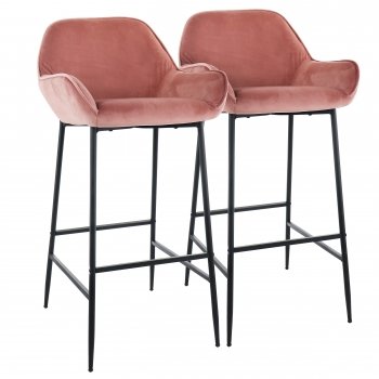 Velvet Bar Stool in Blush Pink with Black Legs
