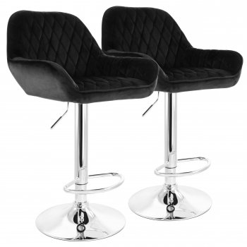 Adjustable Velvet Bar Stools in Black with Chrome Base