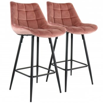 Velvet Tufted Bar Chair in Pink with Metal Legs