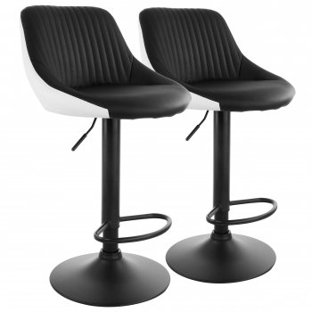 Faux Leather Adjustable Bar Stool in Black and White with Black Base