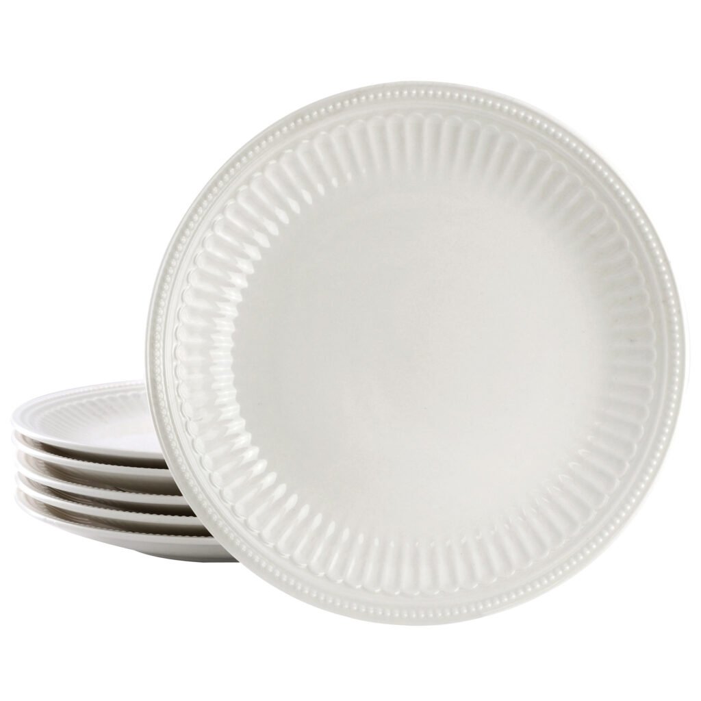 Elama Hansel 6 Piece Embossed Arch Stoneware Dinner Plate Set in White