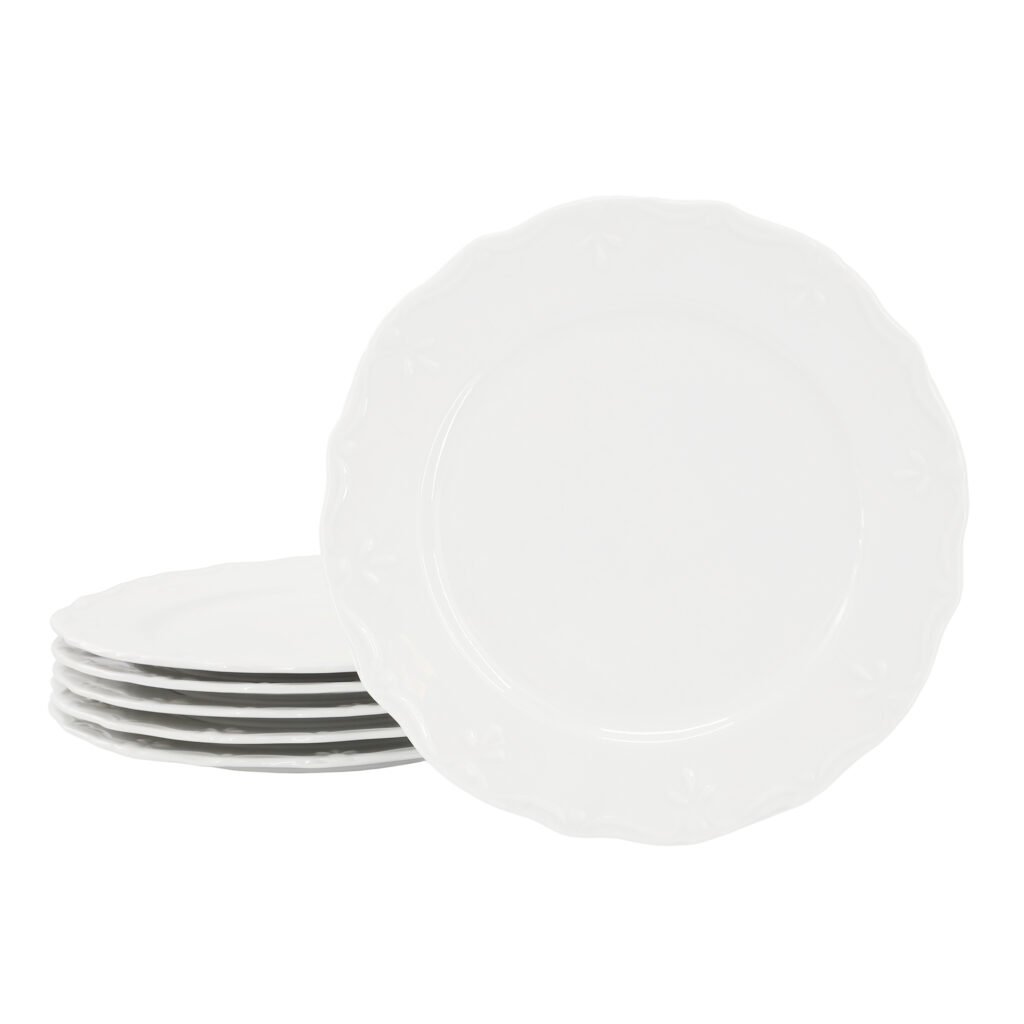 Elama Henryi 6 Piece 8.75 Inch Porcelain Salad Plate Set in White