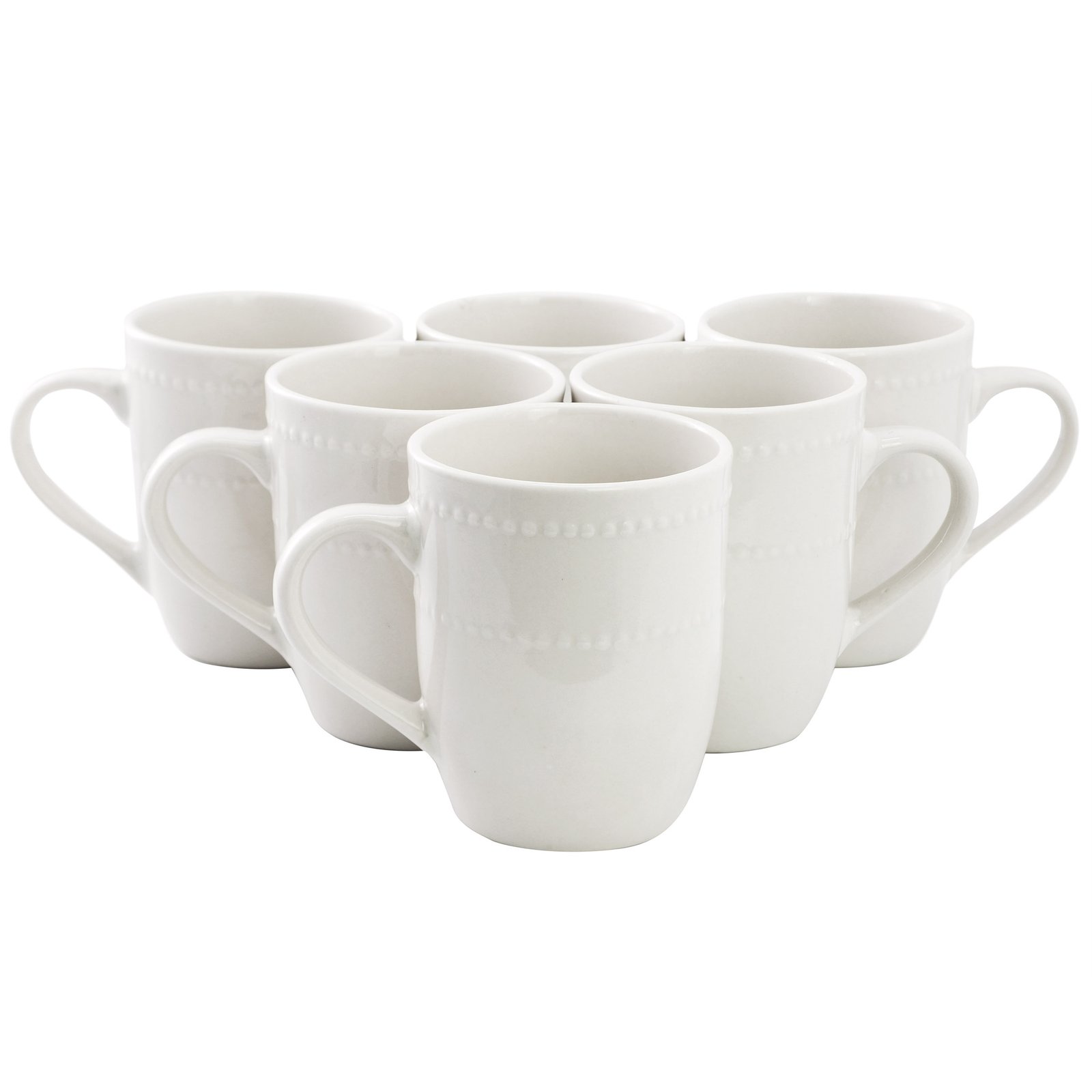 Elama Olevia 6 Piece Embossed Dot Stoneware 12 Ounce Mug Set in White