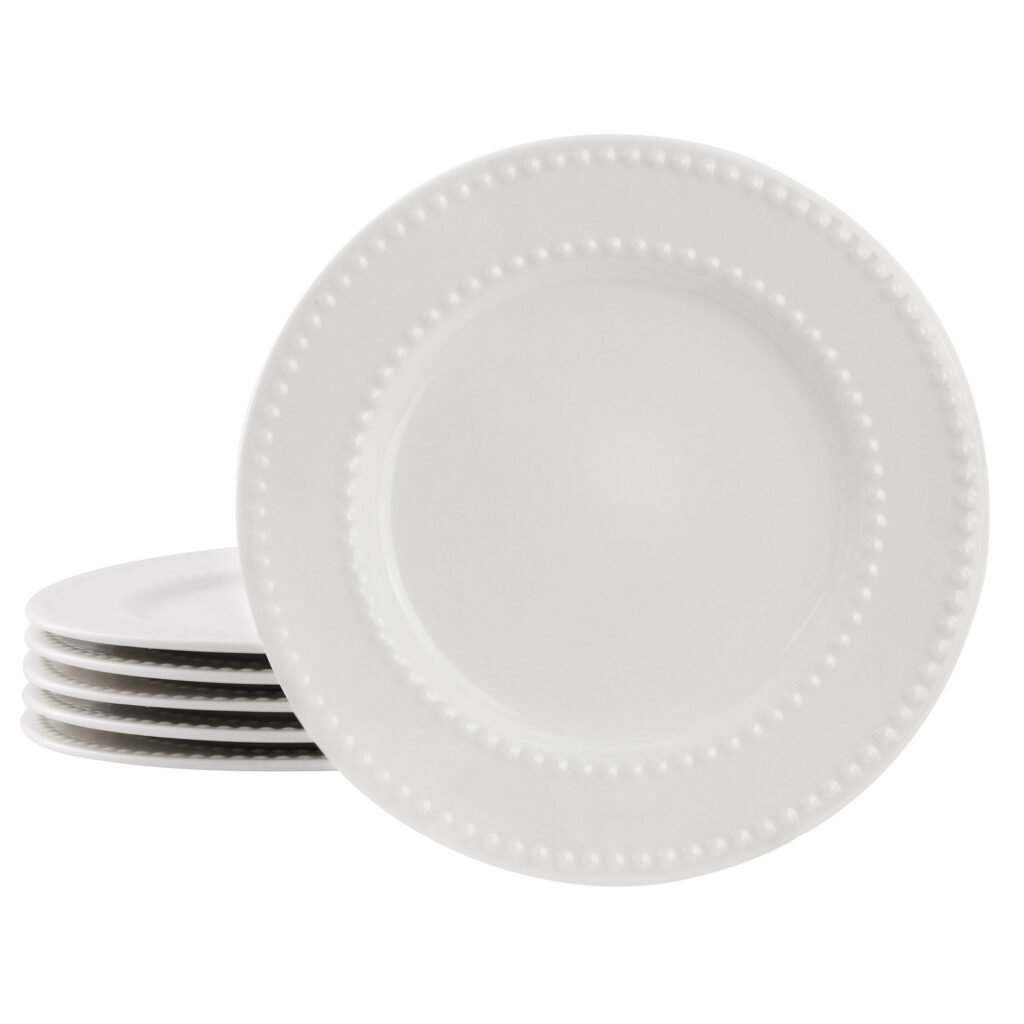 Elama Olevia 6 Piece Embossed Dot Stoneware Salad Plate Set in White