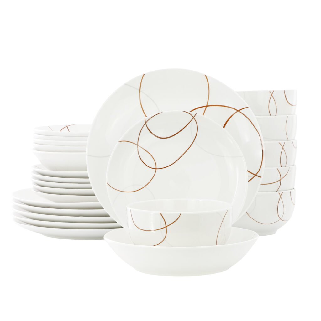 Elama Sydney 24 Piece Porcelain Double Bowl Dinnerware Set, Service for 6