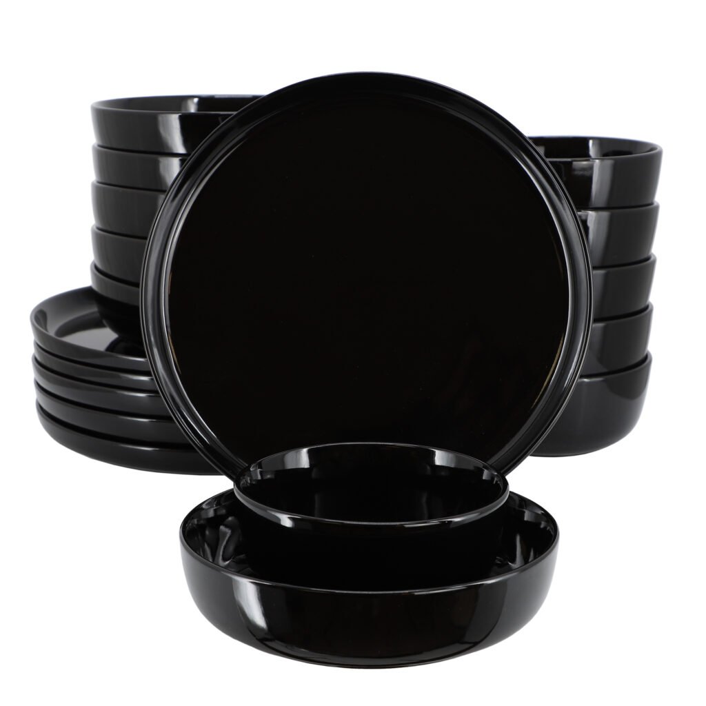 Elama Duncan 18 Piece Porcelain Dinnerware Set in Black