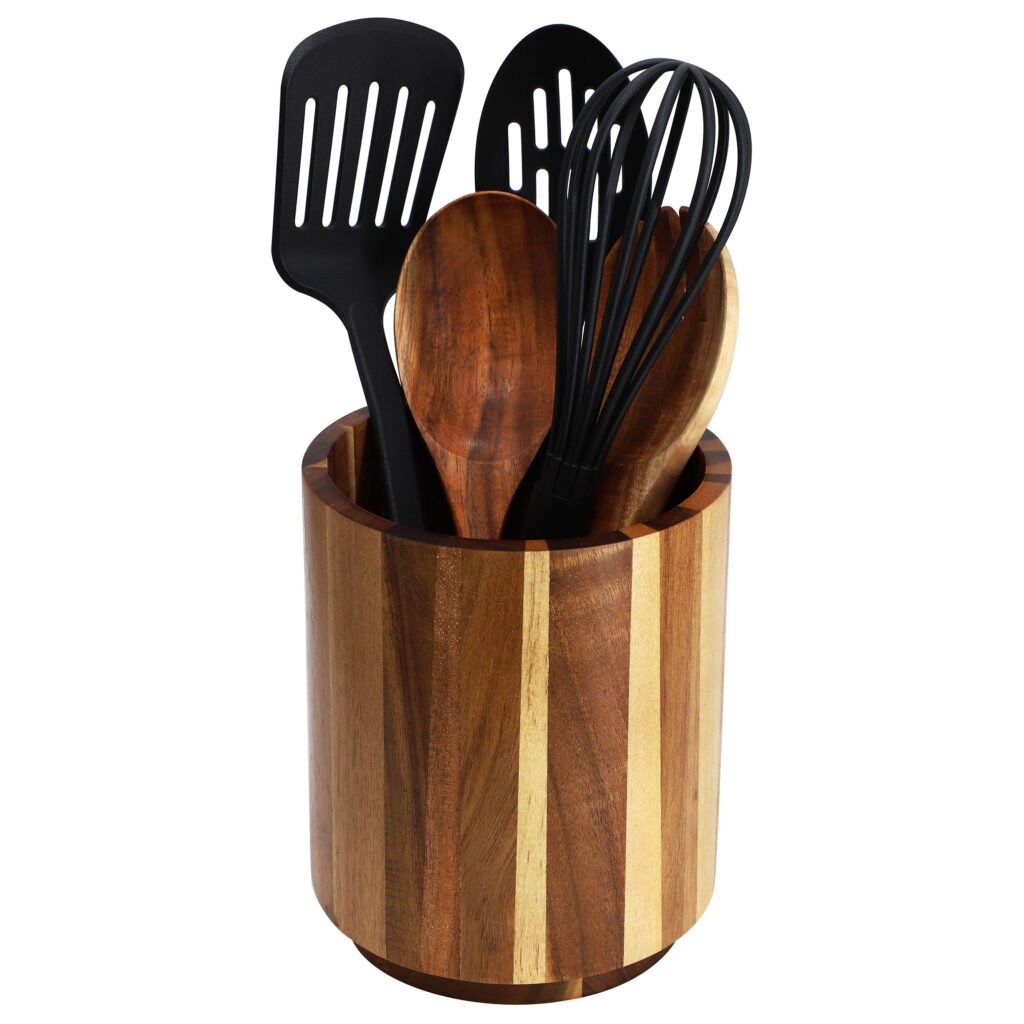 MegaChef Acacia Wood 360 Rotating Utensil Holder