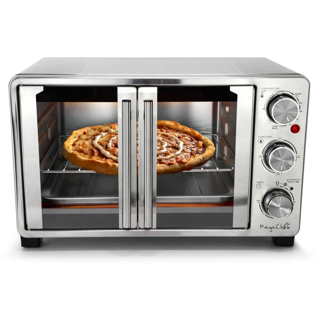 MegaChef 26.4 Quart French Door Multi-Function Stainless Steel Electric Toaster Oven with Temperature Control and Timer