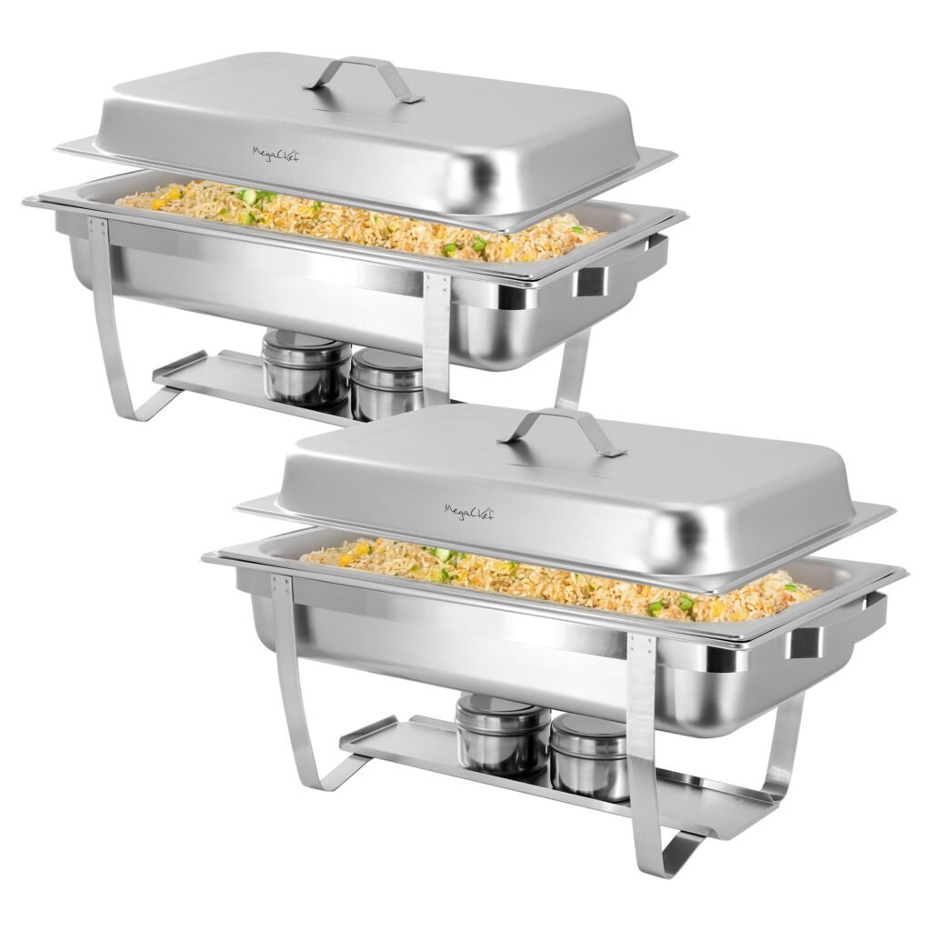 MegaChef 9.5 Quart Stackable Stainless Steel Professional Chafing Dish/Food Warmer/Buffet Server Serving Trays, Set of 2