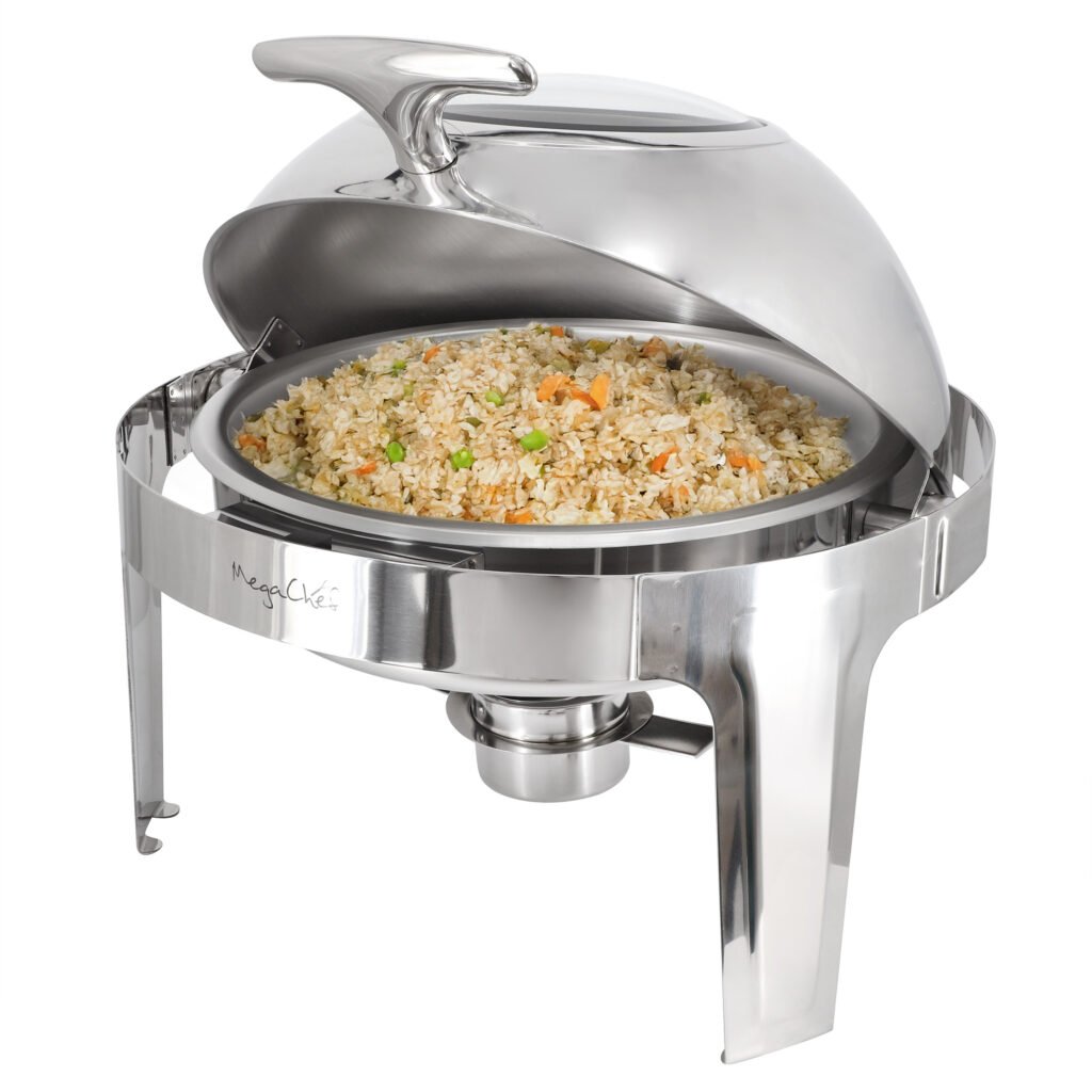 MegaChef 6.3 Quart Round Stainless Steel Dome Roll Top Professional Chafing Dish/Food Warmer/Buffet Server Serving Dish with Window
