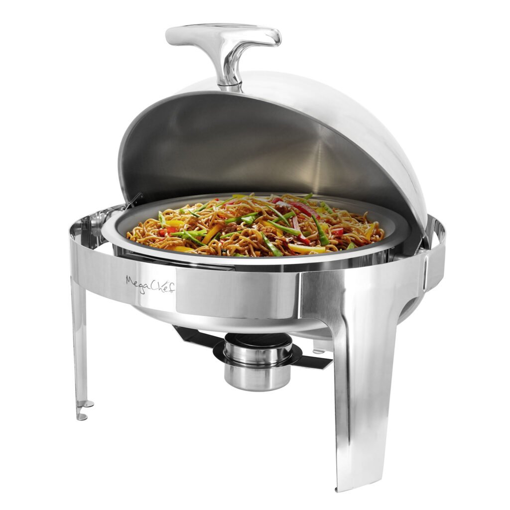 MegaChef 6.3 Quart Round Stainless Steel Dome Roll Top Professional Chafing Dish/Food Warmer/Buffet Server Serving Dish