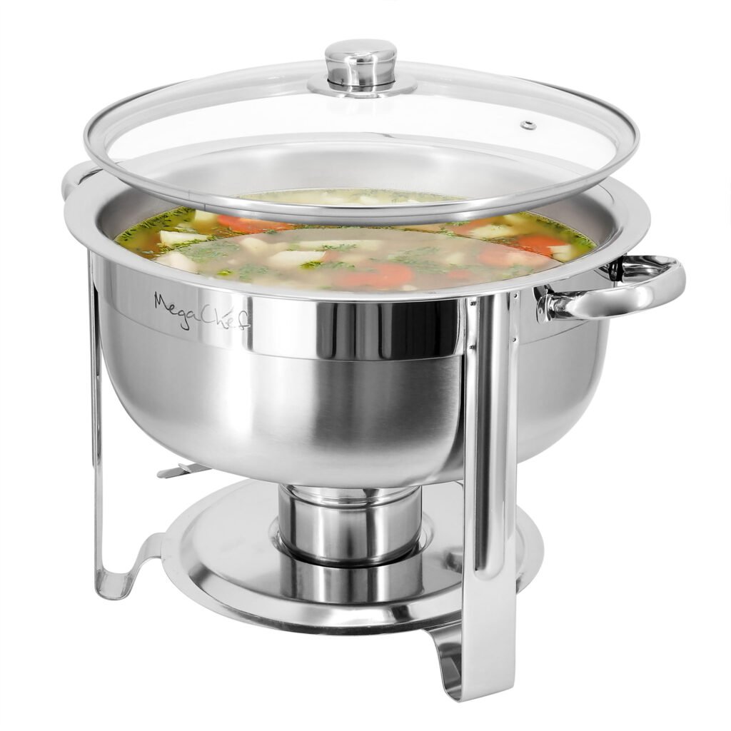 MegaChef 7.9 Quart Round Stainless Steel Professional Chafing Dish/Food Warmer/Buffet Server Serving Trays
