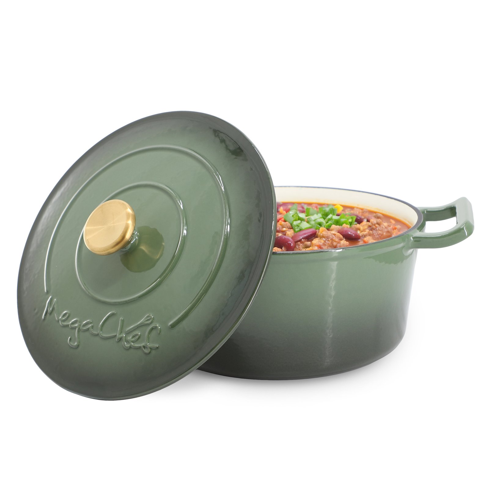 MegaChef 5.3 Quarts Round Enameled Cast Iron Casserole with Self Basting Lid in Gradient Thyme Green